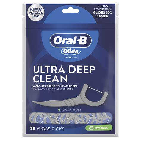 Oral-B Glide Ultra Deep Clean Dental Floss Picks, Cool Mint Flavor, 75 ...