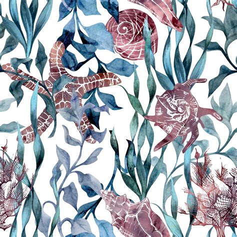 Best 40+ Free Hand Drawn Marine Organisms Vector Seamless Pattern