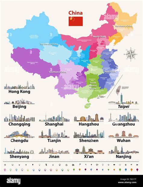 China map with largest chinese city skylines. Vector illustration Stock ...