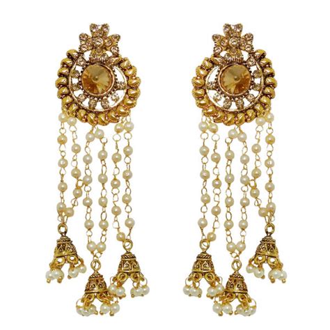 Shop Kriaa Stone Gold Plated Pearl Dangler Earrings