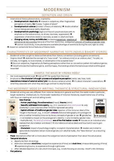 Modernism - Summary - Zusammenfassung Vorlesung - M O D E R N I S M ...