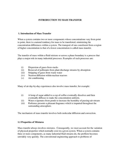 MASS Transfer-I notes - INTRODUCTION TO MASS TRANSFER Introduction of ...