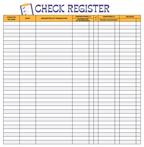 Free Printable Large Check Register