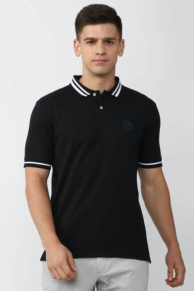 Buy Men Black Solid Polo Neck Polo T-Shirts Online - 759313 | Peter England