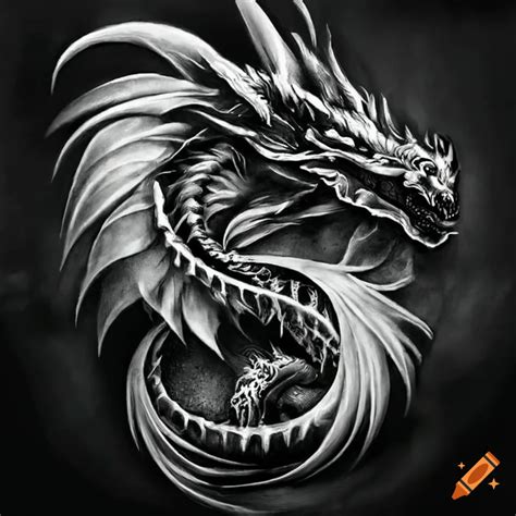 Black and white dragon tattoo on a white canvas