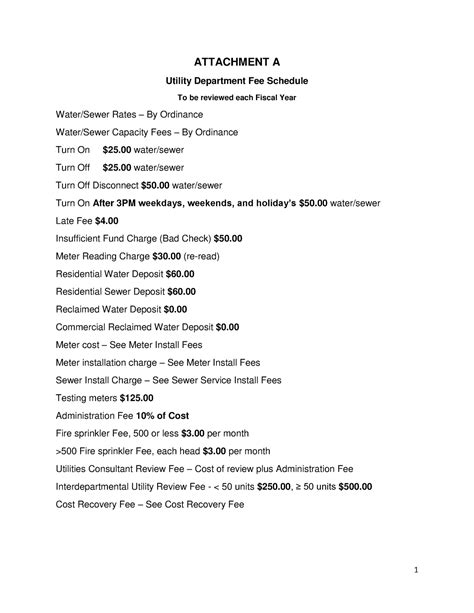 Utility Department Fee Schedule - Insufficient Fund Charge (Bad Check ...