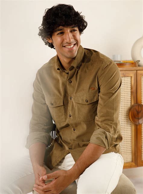 Buy Tan Corduroy | Casual Khaki Cotton Tencel Shirt for Men Online ...