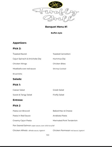 Firefly Grill Menu