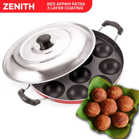 KDZONE 12 Cavities Non Stick Appam Patra with Lid,Red Paniarakkal with ...