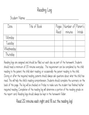 reading log with summary Forms and Templates - Fillable & Printable ...
