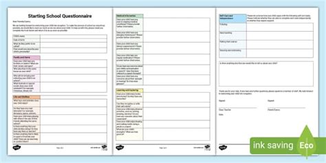 EYFS Transition - Starting School Questionnaire