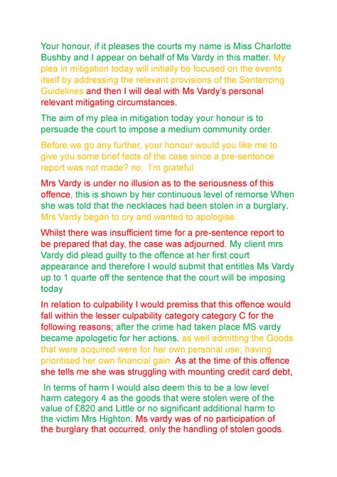 Plea in mitigation along - Your honour, if it pleases the courts my ...