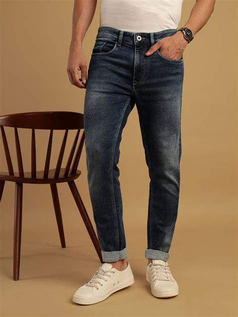 Buy Mid Blue Solid Mid Rise Casual Slim Tapered Jean – Crocodile