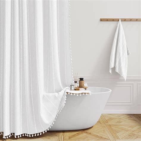 BTTN Extra Long Shower Curtain, 72x96 Inch Long Boho Chic Linen Fabric ...