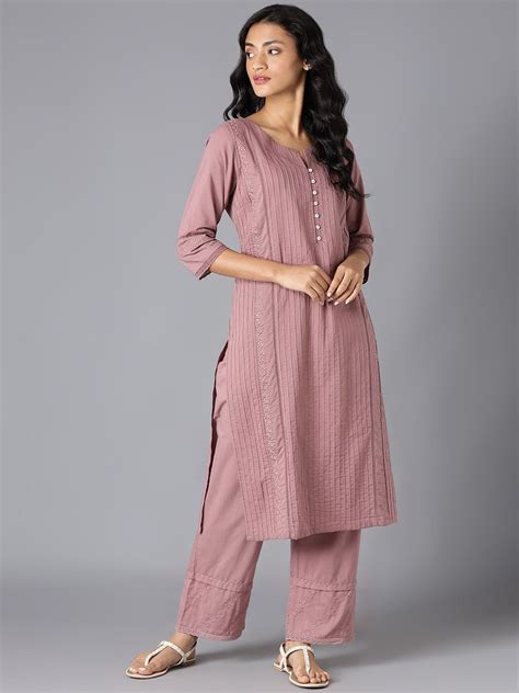 W Women Pink Striped Thread Work Kurta - Price History