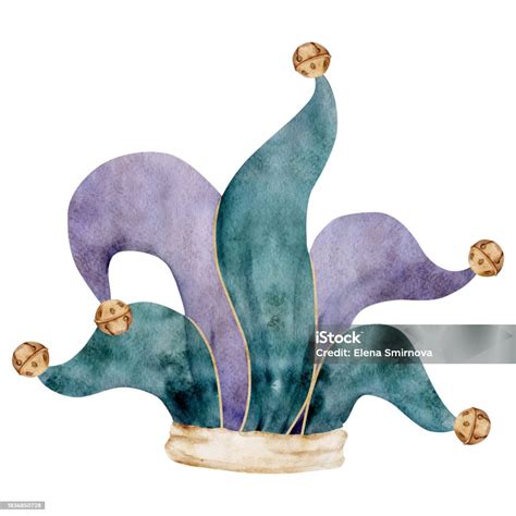 Hand Drawn Watercolor Mardi Gras Carnival Symbols Jester Fool Clown Hat ...