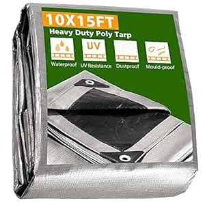 Yescom 10x15ft Heavy Duty Reinforced Poly Tarp 10-mil Waterproof ...