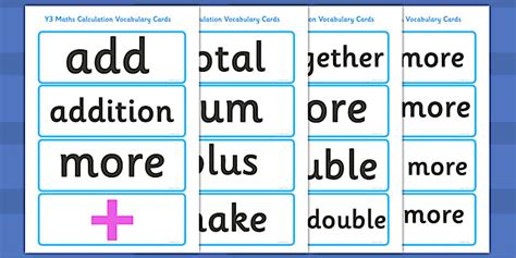 Grade 3 Maths Calculation Vocabulary Cards