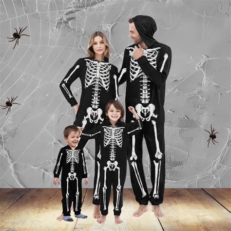 CLOISE Matching Halloween Family Pajamas Skeleton Onesie Pjs for Men Hooded Zip Sleepwear Soft ...