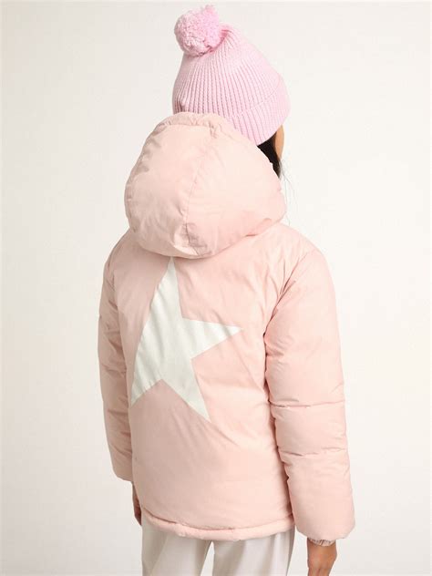 Pink Star Collection padded jacket with hood and white maxi star on the ...