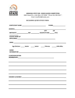 Fillable Online Arkansas State Fair - Rodeo Queen Competition Fax Email ...