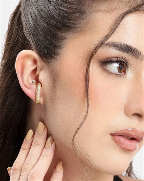 Gold Plated CZ Contemporary Earlobe Earring – Carlton London Online