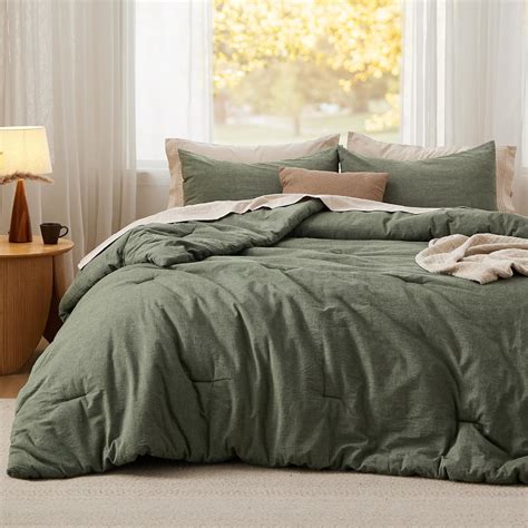 Bedsure Cotton Comforter Set Queen Size - Olive Green 100% Washed ...