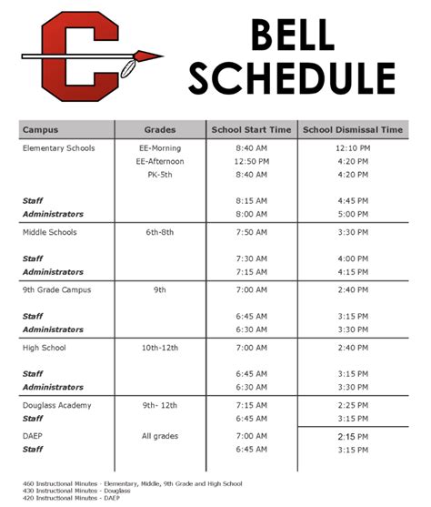 Bell Schedule | Douglass Learning Academy