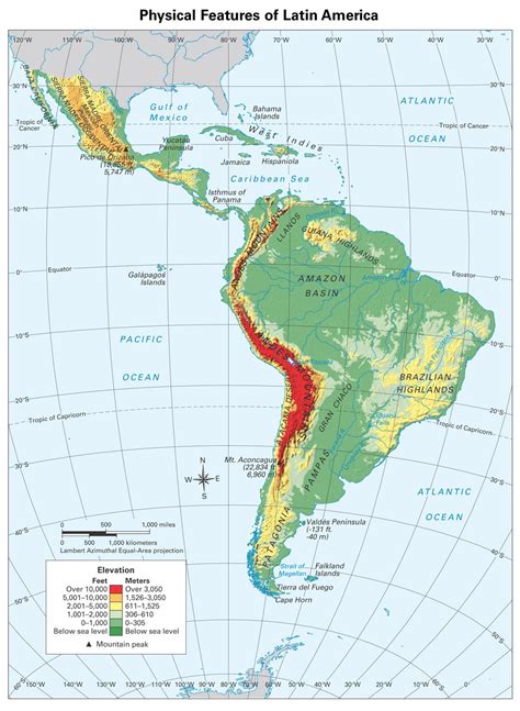 Online Maps: Physical map of Latin America