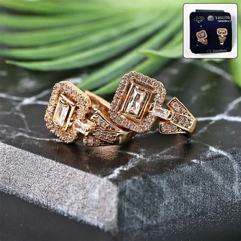 Elegant Square Crystal Stud Earrings – Gold-Plated Designer Jewelry fo