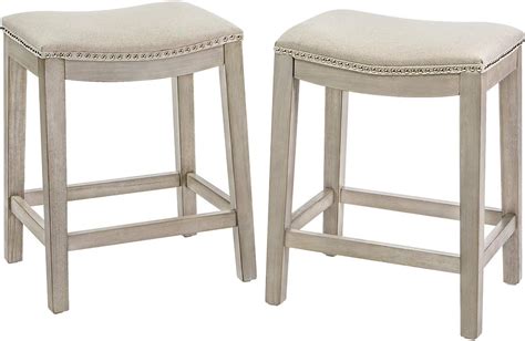 Barton Set of 2 Bar Stools Beige 24 Saddle Backless India | Ubuy
