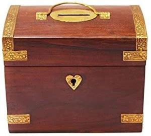 GREEN WOOD HANDICRAFTS Wood Money Bank/ Piggy Bank/ Coin Box with Lock ...