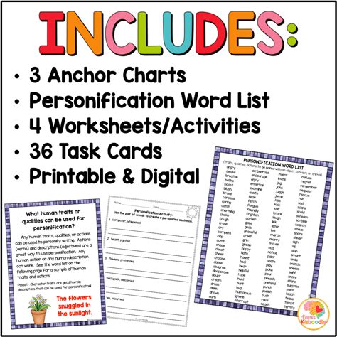 Personification Task Cards, Anchor Charts, and Worksheets: Figurative ...