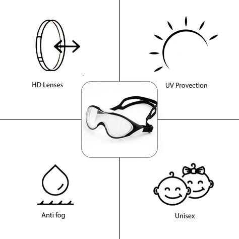 Black Big Frame UV protected anti-fog unisex swimming goggles for Kids ...