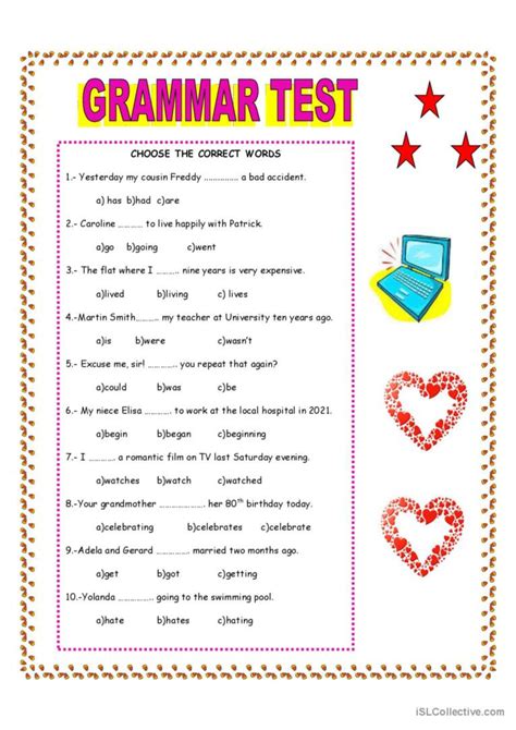 GRAMMAR TEST: English ESL Worksheets Pdf Doc, 48% OFF