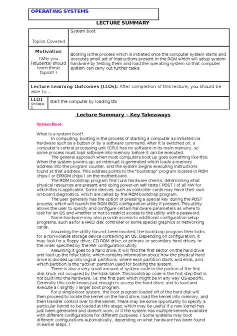 System boot - LECTURE SUMMARY Topics Covered System boot Motivation ...