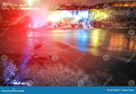 Niagara Falls by Night with Light Show Stock Image - Image of niagara ...