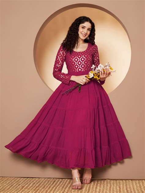 Poshak Hub Women Pink Georgette Foil print Anarkali Kurta – poshakhub