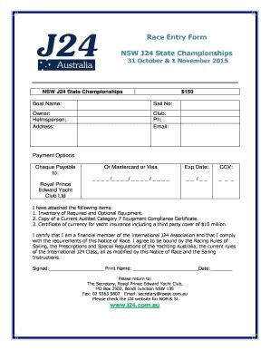 Fillable Online Race Entry Form - Royal Prince Edward Yacht Club Fax ...