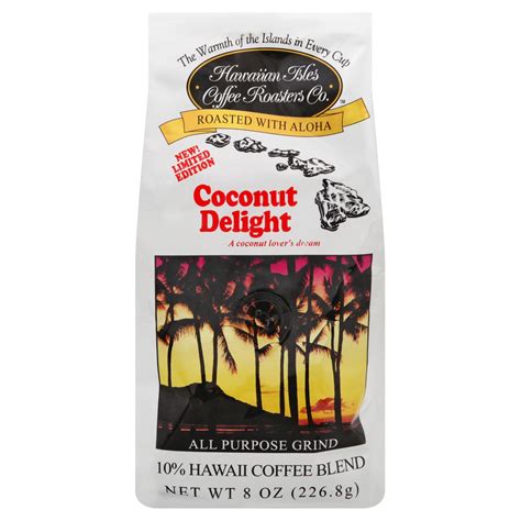 Hawaiian Isles Kona Coffee Co. All Purpose Grind Coconut Delight Coffee ...