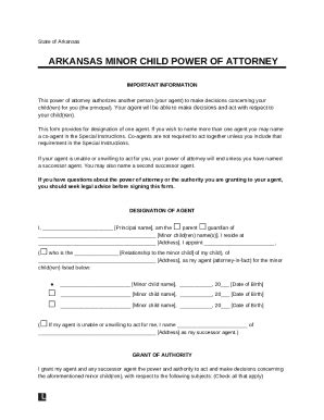 Arkansas Minor Child Power of Attorney - Blank Fillable Template | Fill ...