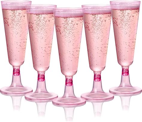 MATANA 24 Premium Elegant Pink Plastic Champagne Flutes, 150ml ...
