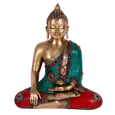 Buy 15" Large Bhumisparsha Buddha Metal Brass Sculpture Mudra Buddha ...