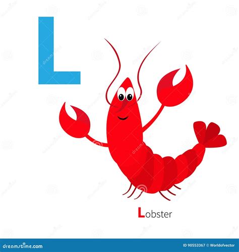 Alfabeto Inglés Del ABC Letra L Langosta Con La Garra Personaje De ...