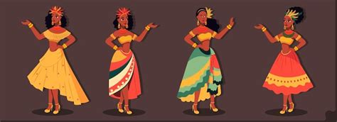 Cute brazil carnival dancers girls character standing in dancing pose ...