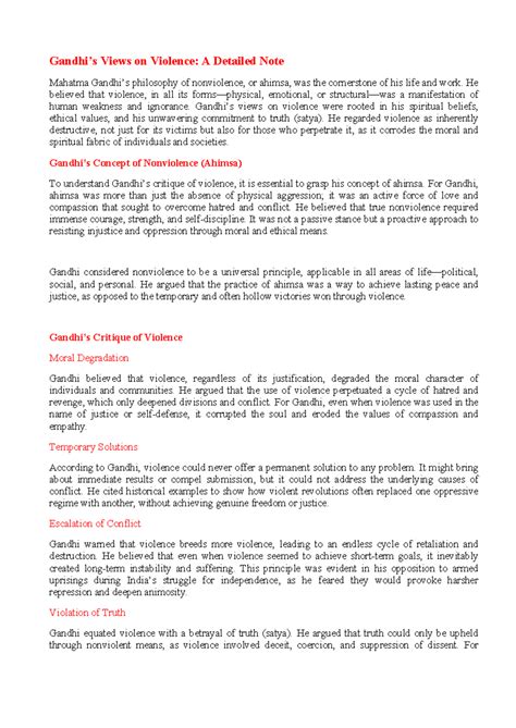 Violence: A Critical Analysis of Gandhi's Philosophy (Course Code ...
