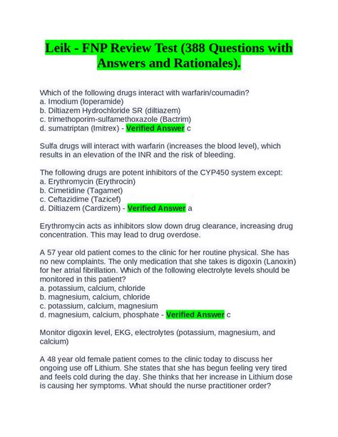 Leik - FNP Review Test (388 Questions with Answers and Rationales ...