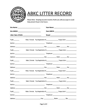 ABKC LITTER RECORD - American Bully Kennel Club - Theabkcdogs - Fill ...
