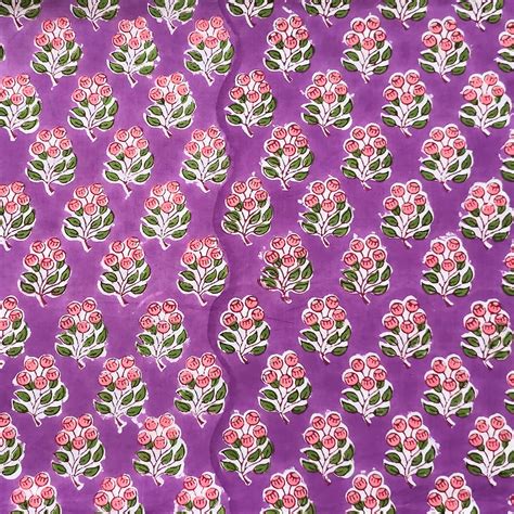 Pure Cotton Jaipuri Purple With Cheri Motif Hand Block Print Fabric ...