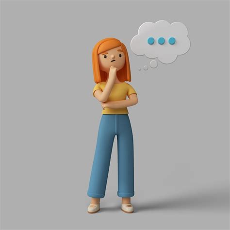 3d female character thinking about something | Free PSD